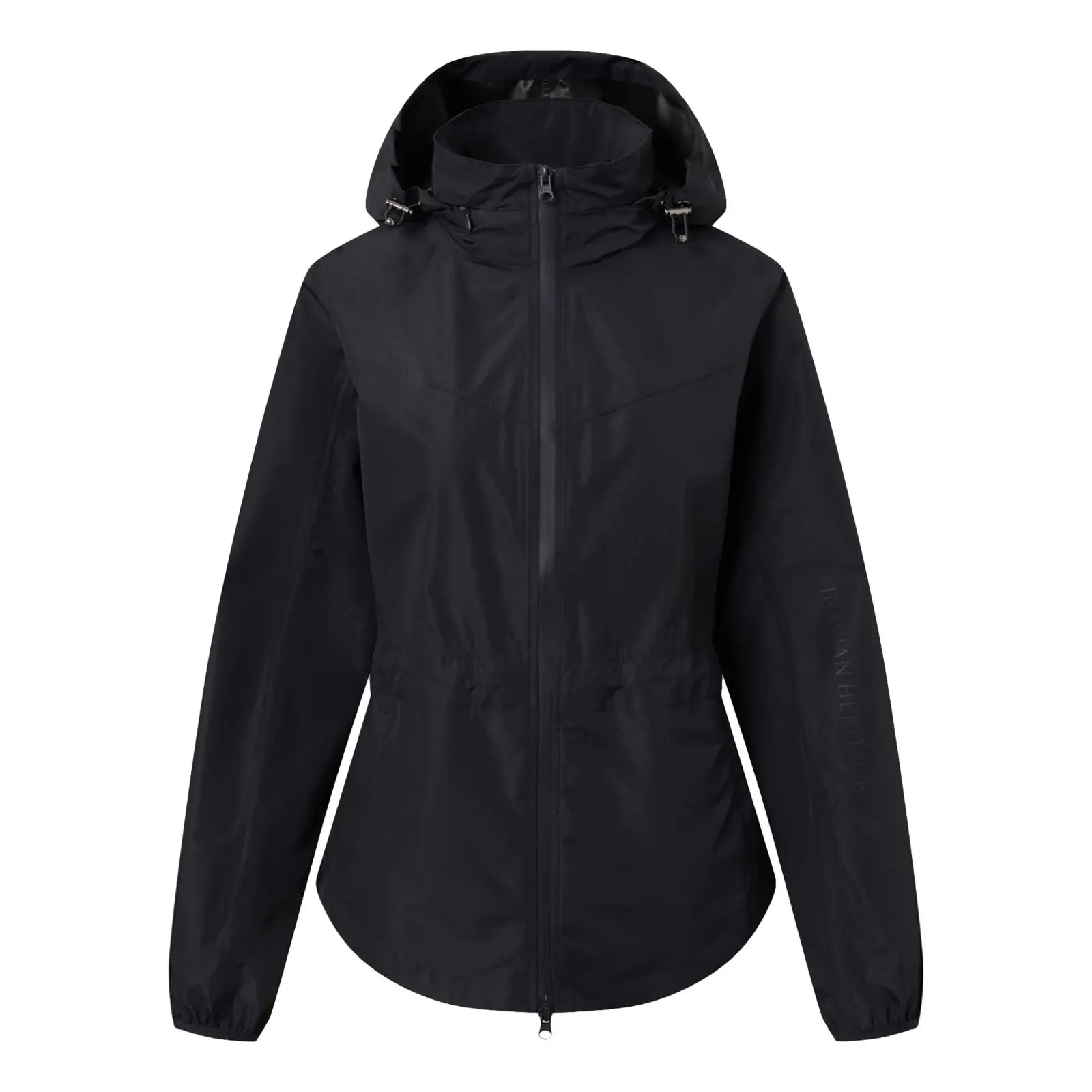 Front view of the navy Horze Fiora Lightweight Waterproof Jacket on a white background