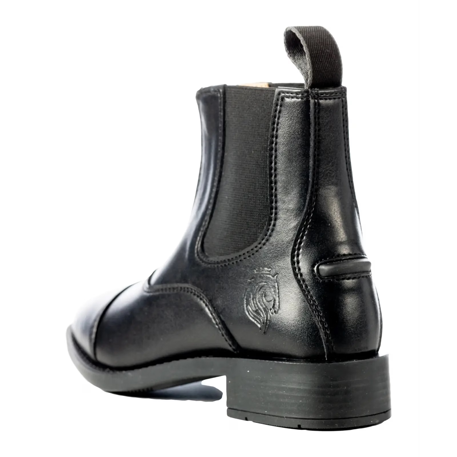 Angled back view of the Equinavia Tilda Kids Synthetic Zip Paddock Boots on a white background