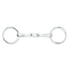 Silver bridle bit on a white background