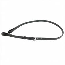 Black leather strap with silver buckle shown on white backhround