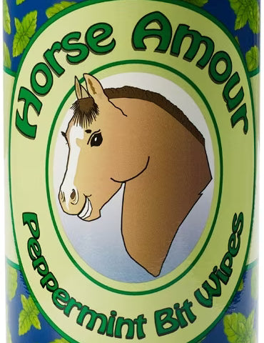 Front view of a cannister of Horse Amour Peppermint Bit Wipes
