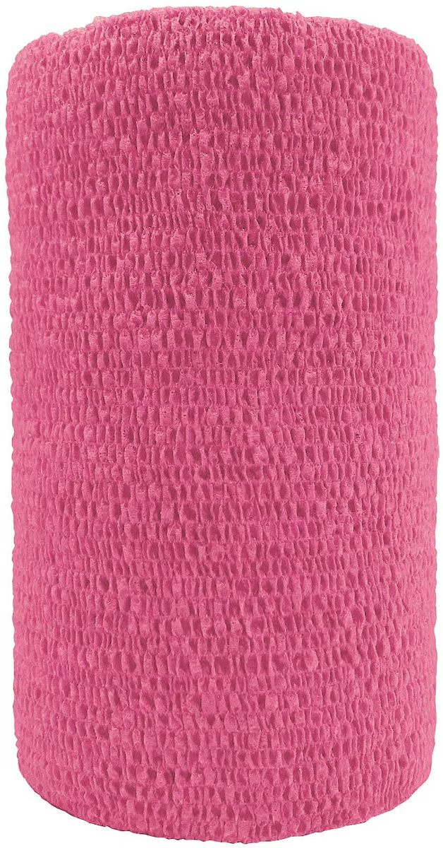 Front view of the neon pink Coflex Vet Bandage on a white background