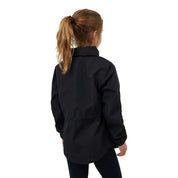 Back view of the navy Horze Fiora Kids Lightweight Waterproof Jacket on a white background