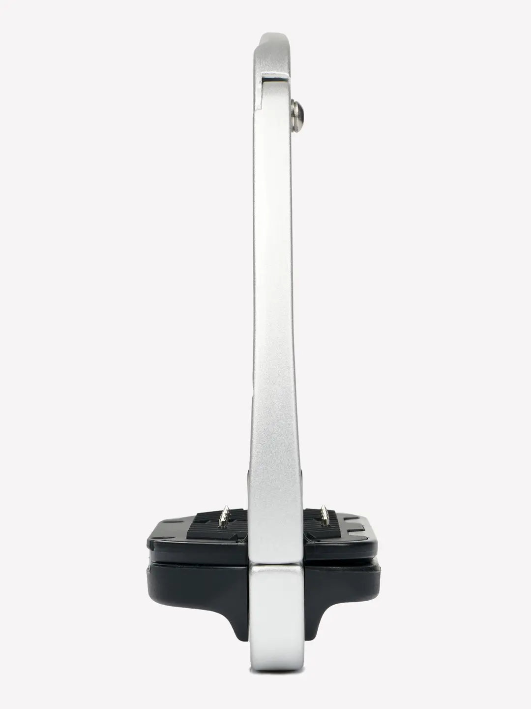 Side view of an aluminum LeMieux Vector Control Stirrup on a plain background