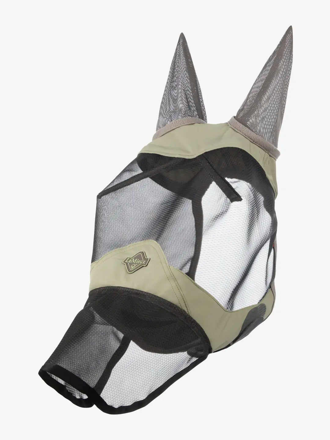 Lemieux Visor-Tek Full Fly Mask in olive green on a white background