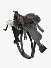 Angled front view of the black LeMieux Toy Pony Western Saddle on a white background