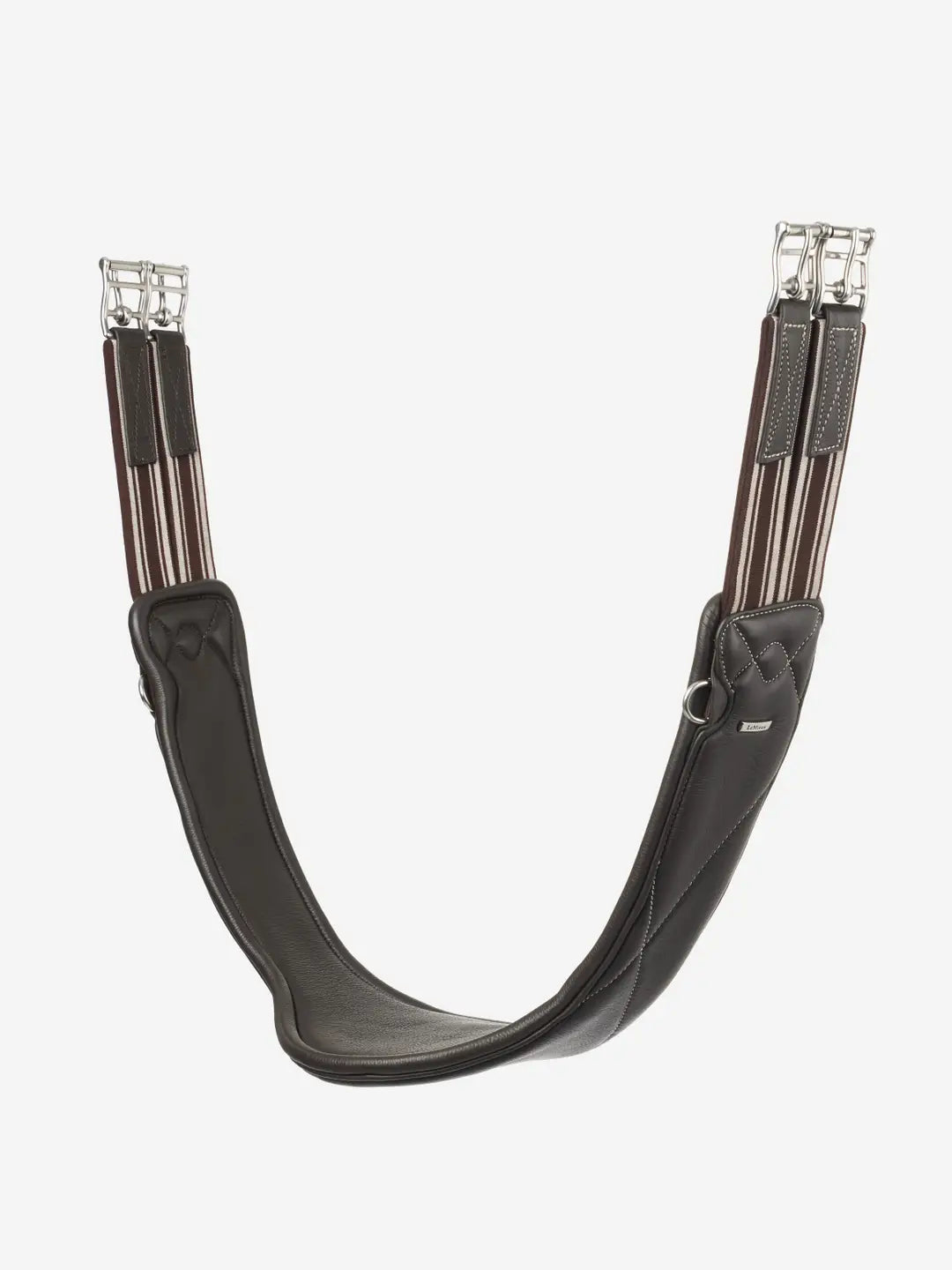 Full view of the brown LeMieux Arika Contoured Long Girth on a white background