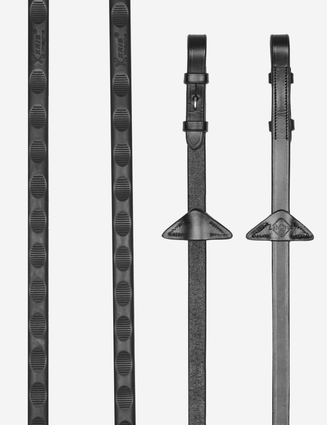 Pair of LeMieux Magna Grip Rubber Reins in black with silver hardware