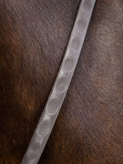 Close-up of brown LeMieux Magna Grip Rubber Reins on a horse’s neck showing textured grip
