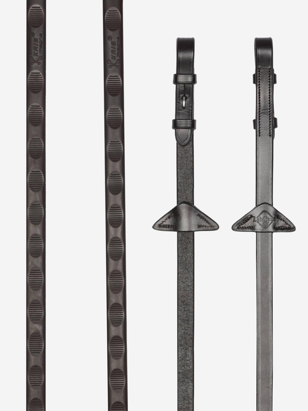 Pair of LeMieux Magna Grip Rubber Reins in brown with silver hardware