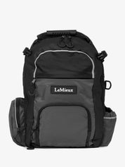 Front view of the black LeMieux Pro Rucksack on a white background