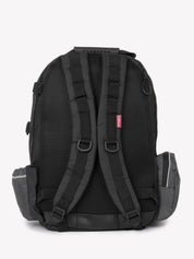 Back view of the black LeMieux Pro Rucksack on a white background