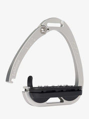 Front view of the aluminum LeMieux Vector Balance Stirrup showing the safety release on a white background