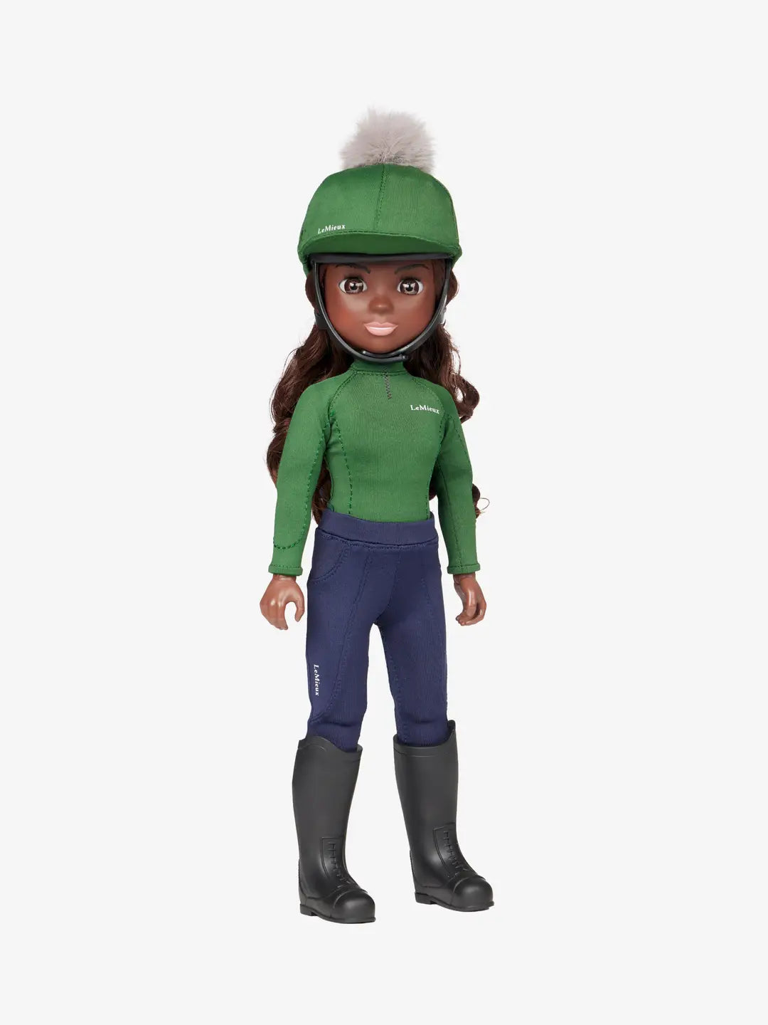 Front view of the green Maya LeMieux Toy Rider on a white background
