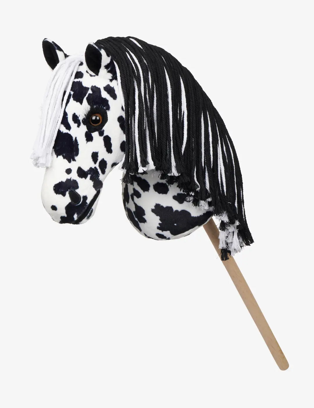 Side view of the Dakota Appaloosa LeMieux Hobby Horse on a white background