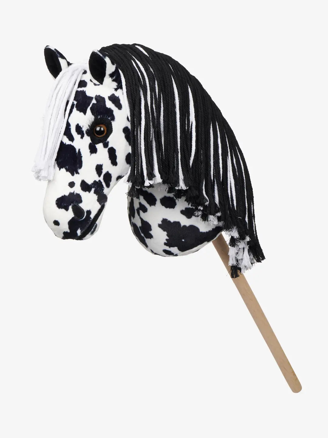 Side view of the Dakota Appaloosa LeMieux Hobby Horse on a white background