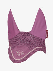 Front view of the mallow LeMieux Classic Fly Hood on a plain background