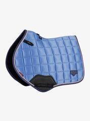 Light blue quilted close contact saddle pad shown alone on a white background