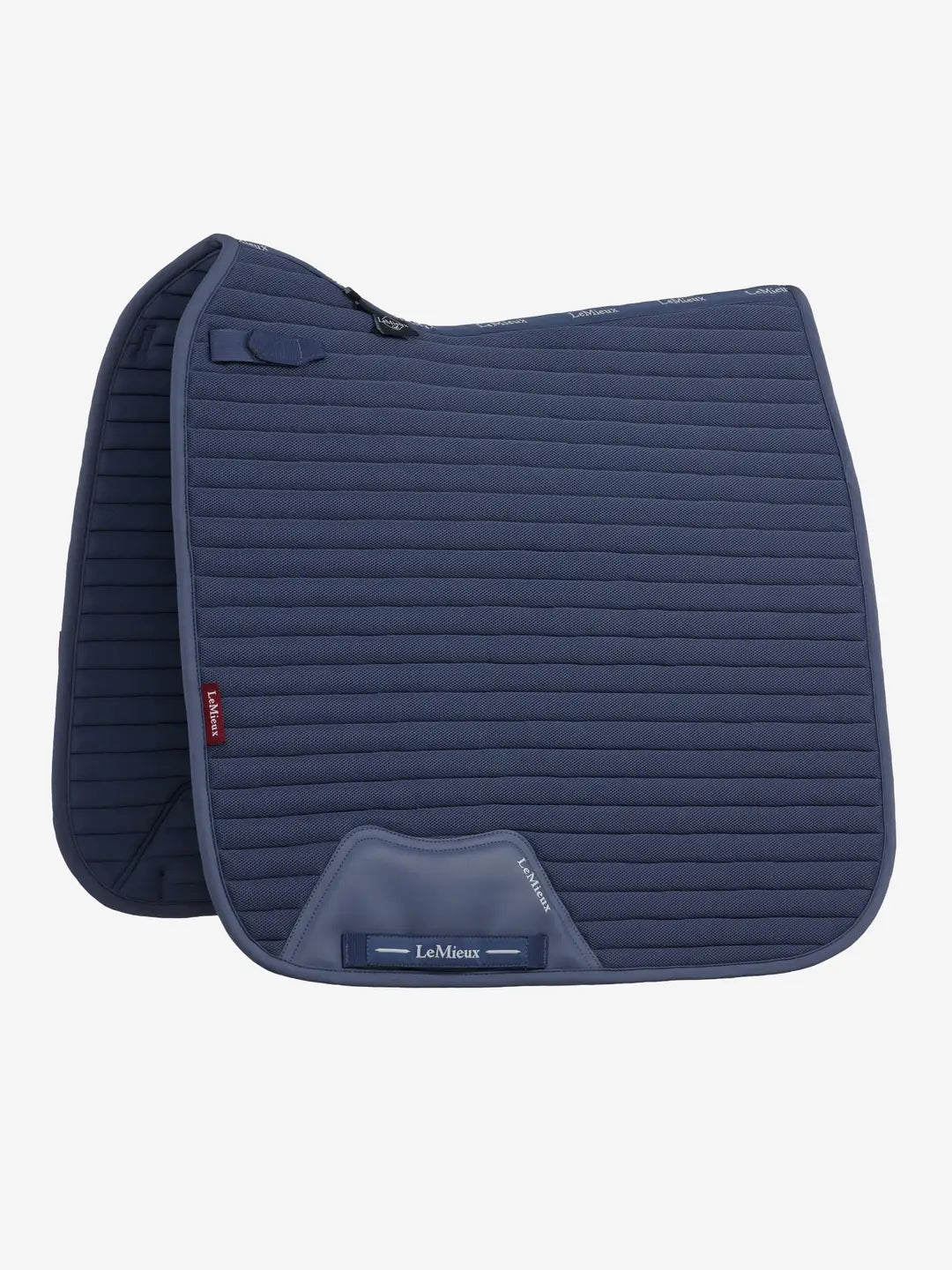 Side view of the LeMieux Air-Tek Mesh Dressage Square Pad in deep blue on a white background