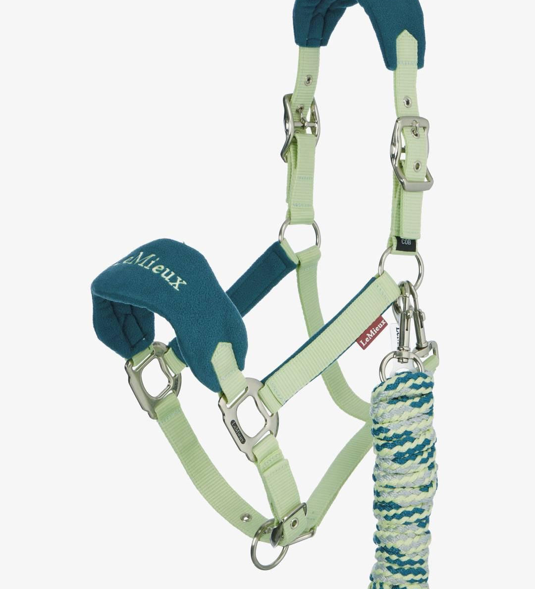Side view of the macaron LeMieux Vogue Headcollar & Leadrope on a white background