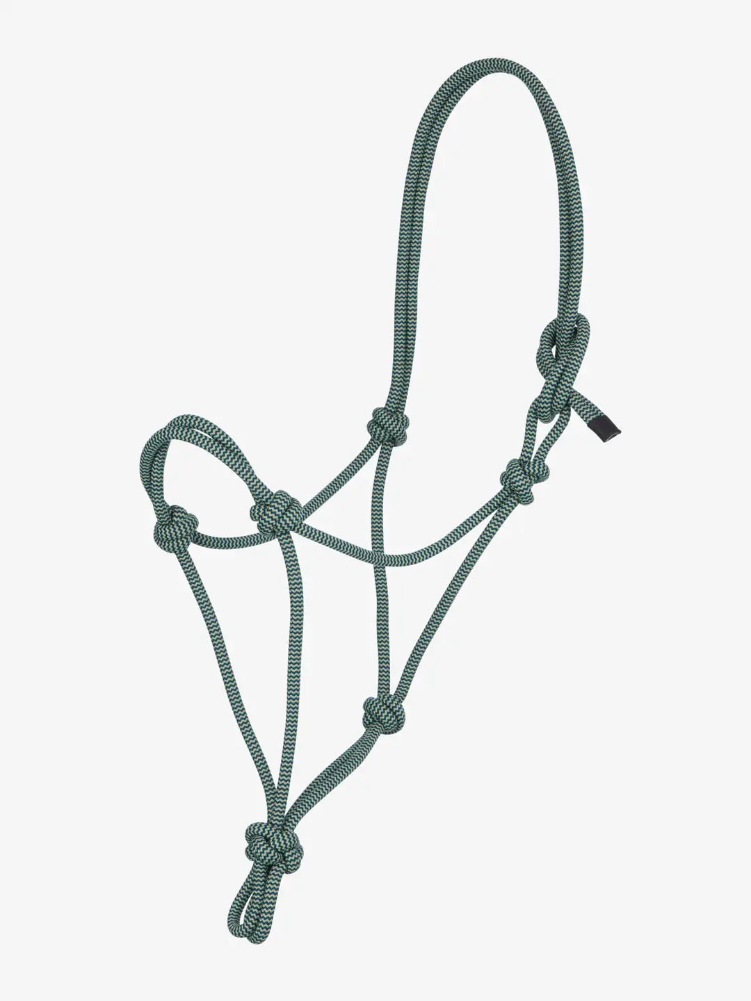 Side view of a green LeMieux Rope Halter on a white background