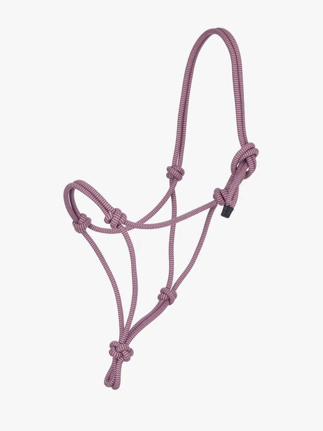 Side view of a pink LeMieux Rope Halter on a white background