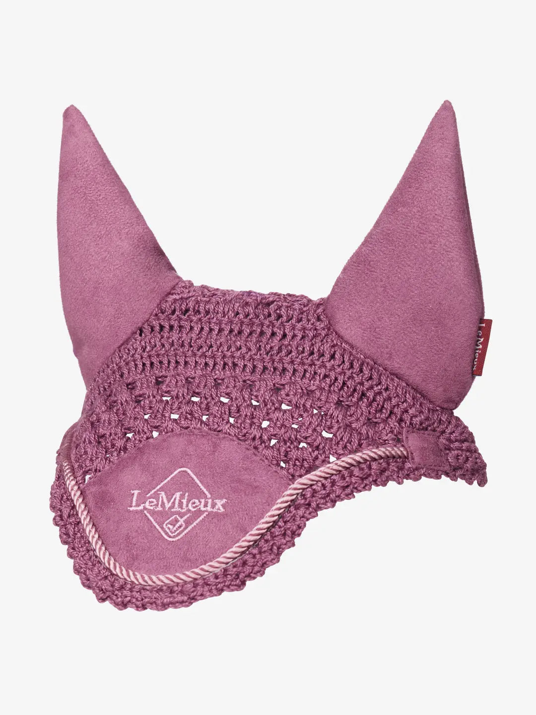 Front view of the pink LeMieux Hobby Horse Ear Bonnet on a white background