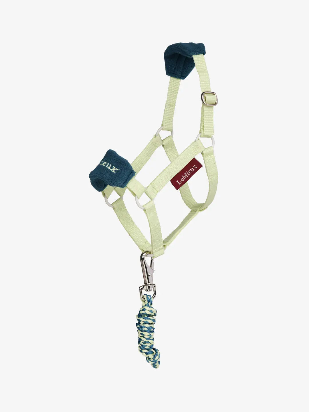 LeMieux Hobby Horse Vogue Headcollar & Leadrope in green and blue on a white background
