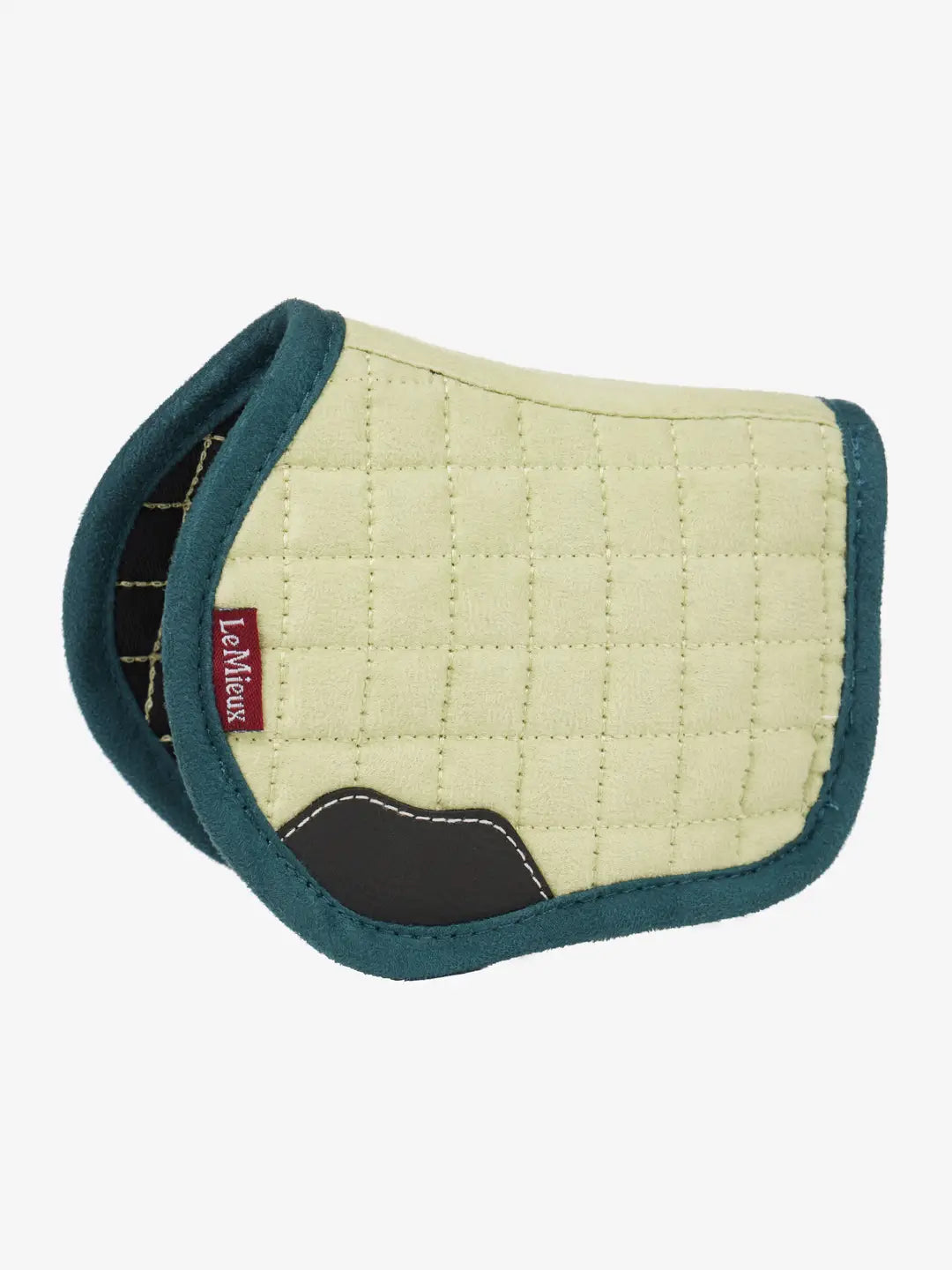 Side view of the green LeMieux Toy Pony Saddle Pad on a white background