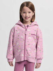 LeMieux Mini Charlie zip through hoodie in Fondant, front view with hood and printed design