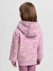 LeMieux Mini Charlie zip through hoodie in Fondant, back view with hood and printed design
