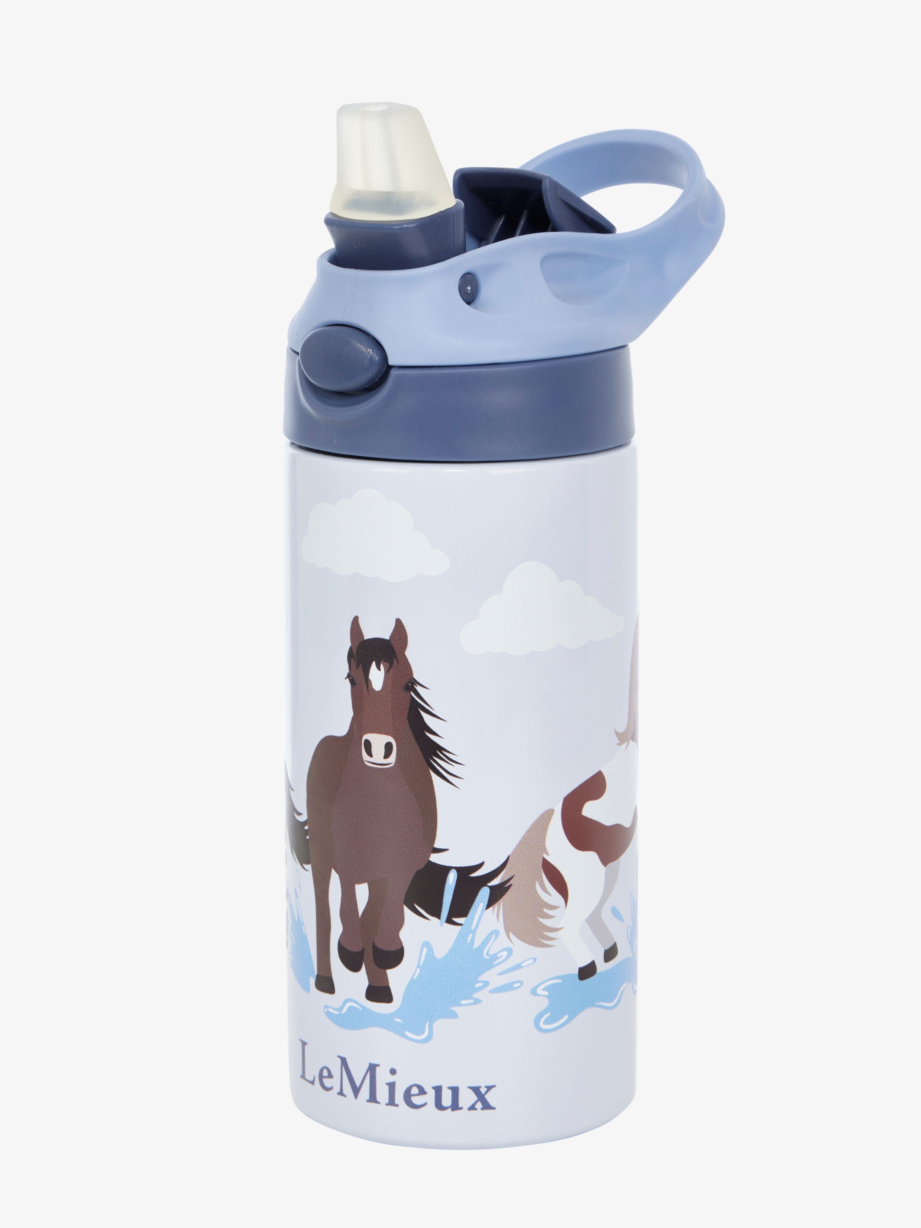 Full view of the blue LeMieux Mini Drinks Bottle on a white background