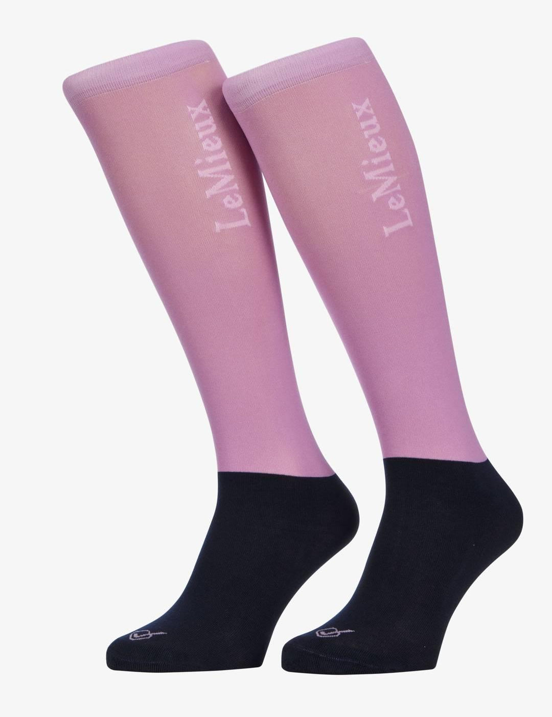 Side view of a pair of mallow LeMieux Competition Socks 2 Pack on a plain background