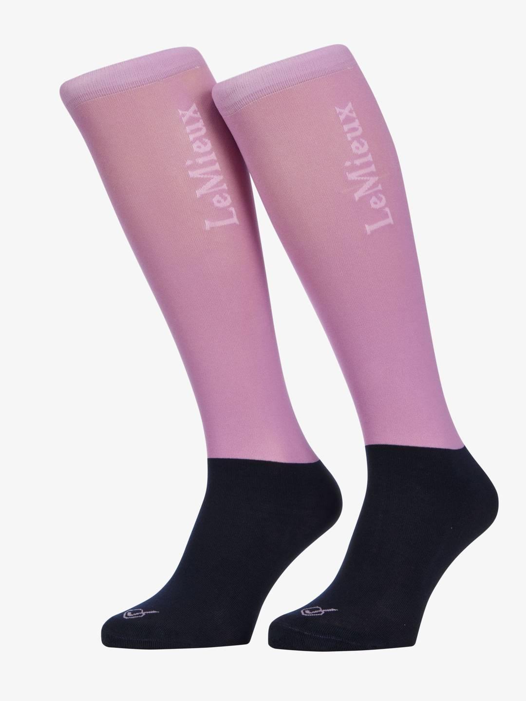 Side view of a pair of mallow LeMieux Competition Socks 2 Pack on a plain background