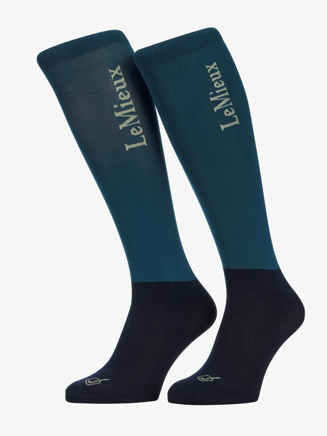 Side view of a pair of jungle LeMieux Competition Socks 2 Pack on a plain background