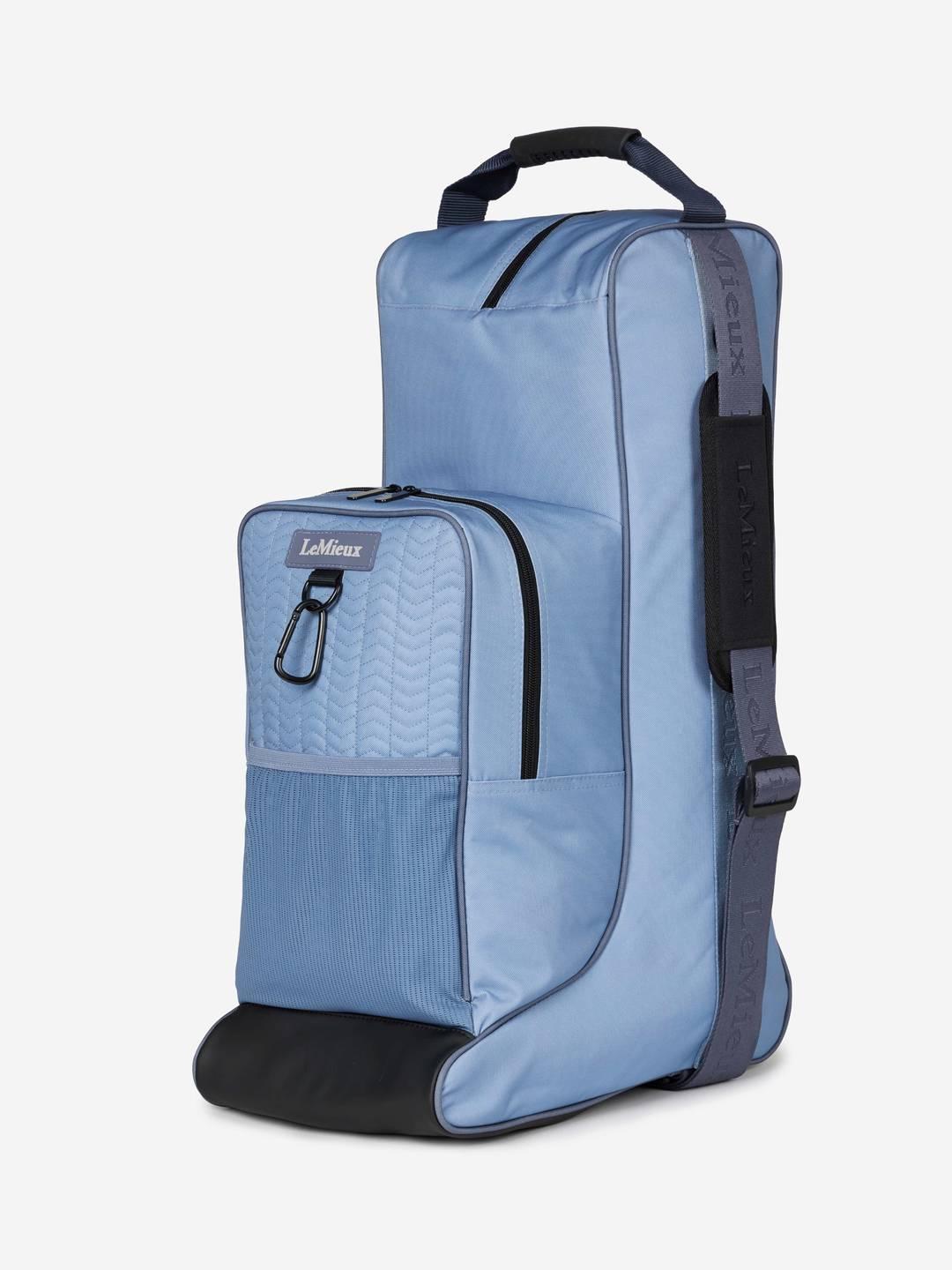Full view of the powder blue LeMieux Boot & Hat Bag on a white background