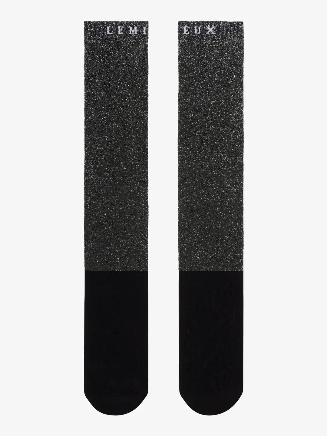 Front view of a pair of black LeMieux Brilliance Competition Sock on a white background