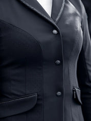 Close-up view of the buttons on the navy LeMieux Brilliance Diana Show Jacket