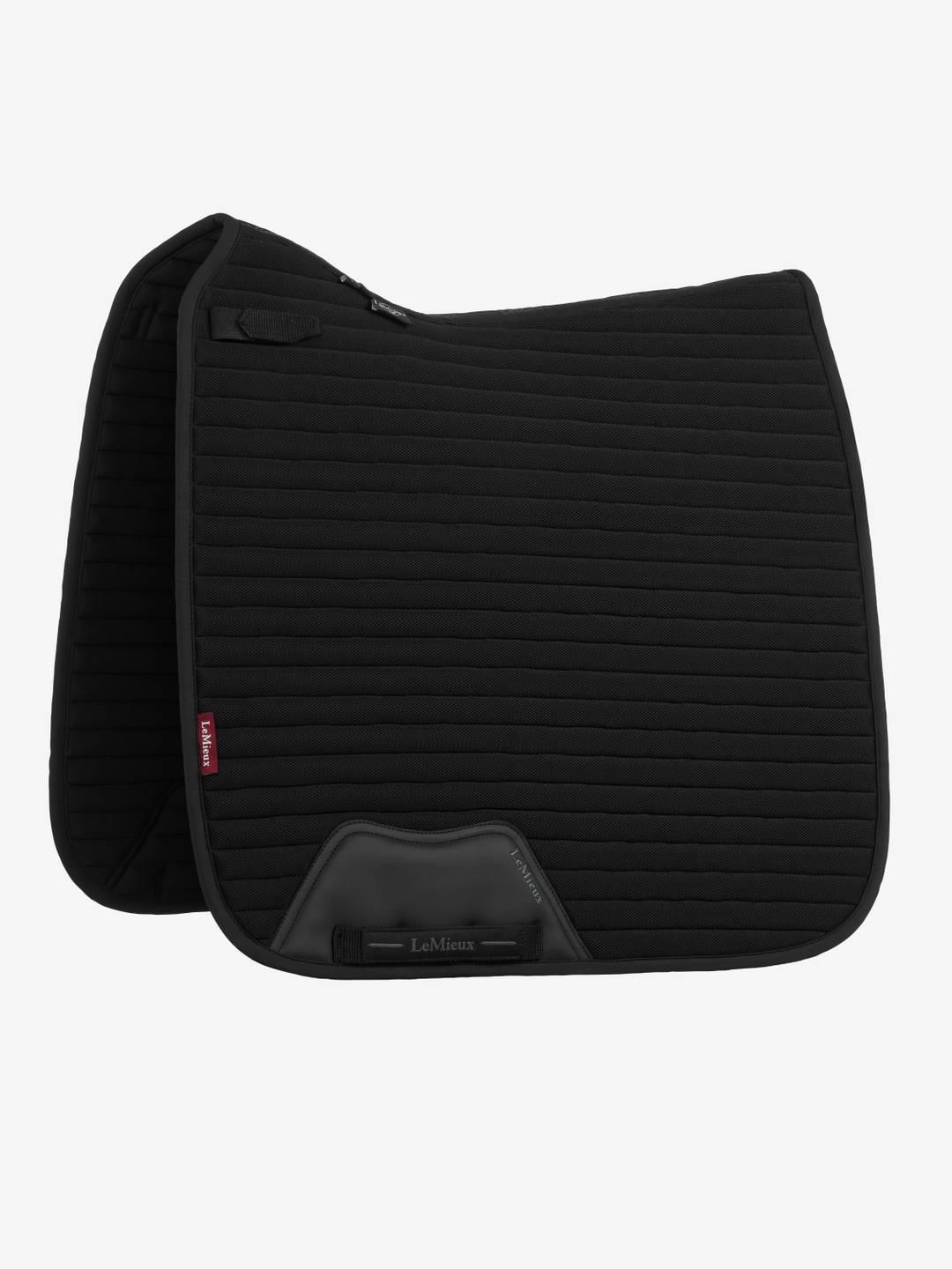 Side view of the black LeMieux Air-Tek Mesh Dressage Square Pad on a white background