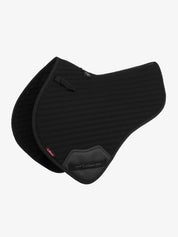 Side view of the black LeMieux Air-Tek Mesh Half Square Pad on a white background