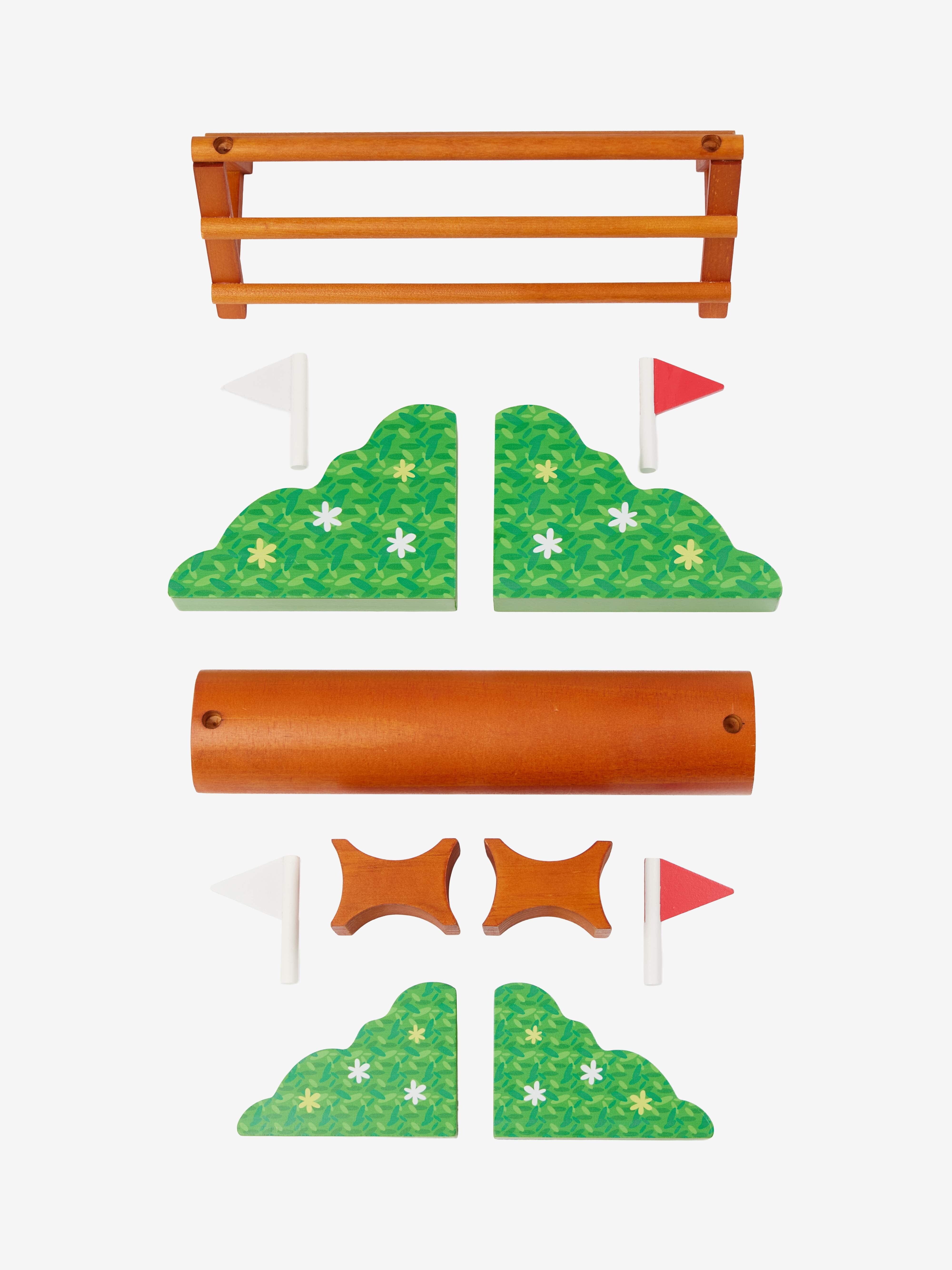Full view of the individual components of the LeMieux Toy Pony XC Jump Set on a white background