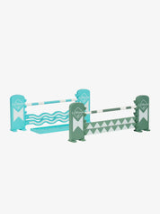 Front view of 2 jumps made from the LeMieux Toy Pony Jump Set on a white background