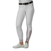 Front view of a model wearing the white Equinavia Victoria Full Seat Breeches on a white background