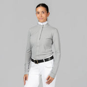 Front view of a model wearing Dapple Gray Equinavia Juni Long Sleeve Show Shirt on a plain background