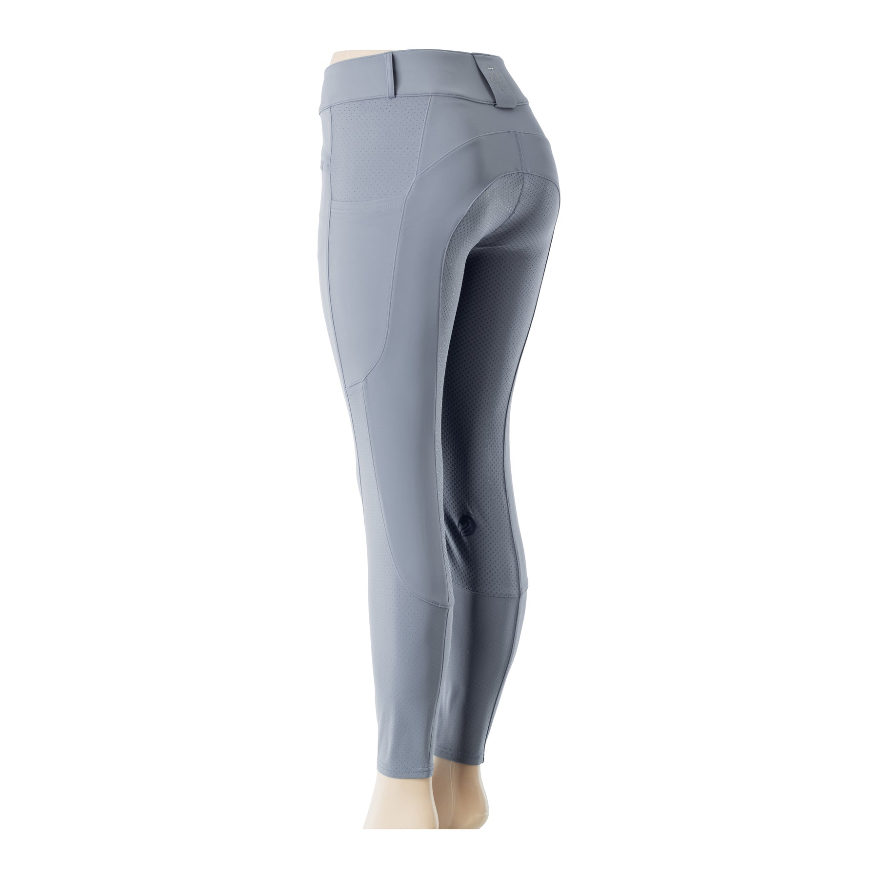 Angled back view of Dusk Blue Equinavia Birgit Summer Full Seat Breeches on a white background