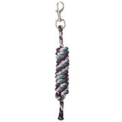 Full view of the wine red, blue. and silver Equinavia Stella Poly Snap Lead Rope on a white background