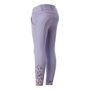 Angled back view of the purple Equinavia Lena Kids Knee Patch Pull On Breeches on a white background