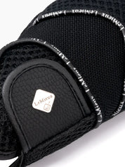 Close-up back view of the velcro closure on the black LeMieux 3D Mesh Riding Gloves