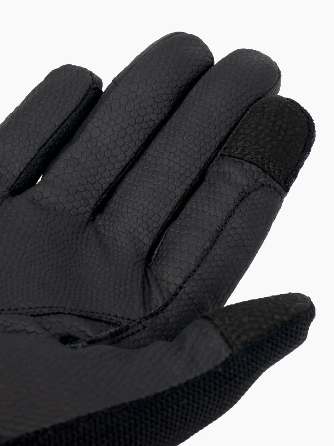Close-up palm view of the black LeMieux 3D Mesh Riding Gloves on a white background
