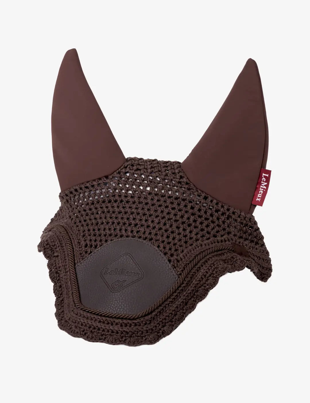 Front view of the LeMieux Acoustic Pro Fly Hood in brown